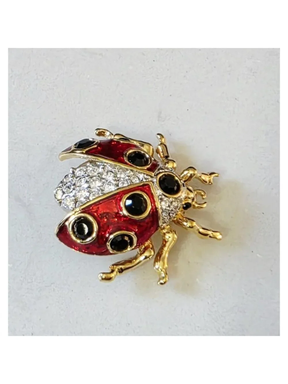 Vintage Signed BUTLER Red Enamel & Pavé Rhinestone Ladybug Brooch